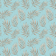 Dry palm leaves seamless watercolor pattern