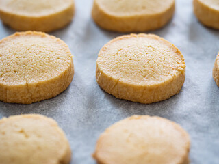 天板の上の焼きたてのクッキー