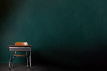 School desk and chair background wallpaper template created with Generative AI technology