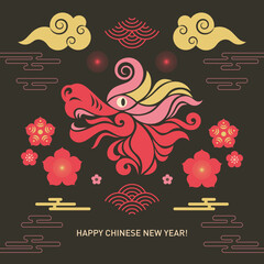 Chinese Happy New Year 2024. Year of the Dragon. Greetings card