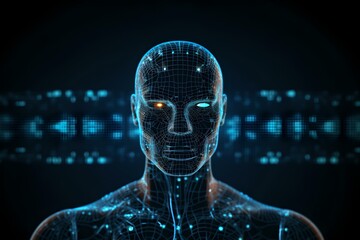 AI graphic Overlay, glowing blue icon