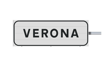 Vector illustration of the City of Verona (Italy) entrance white road sign on metallic post