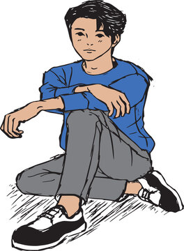 Vector illustration of a boy sitting in a relaxed pose, suitable for web and print use