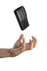 Human hand with recording device