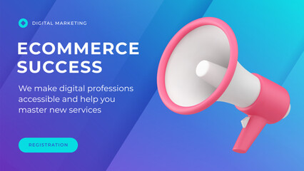 Commercial business offer marketing public advertising megaphone social media banner 3d icon vector