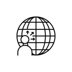 Outsourcing Teamwork and Management icon with black outline style. person, partnership, job, recruitment, collaboration, employee, career. Vector illustration