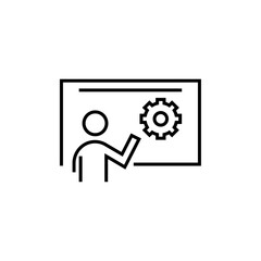 Presentation Teamwork and Management icon with black outline style. seminar, conference, meeting, training, discussion, communication, speech. Vector illustration
