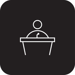 Conference Teamwork and Management icon with black filled line style. people, seminar, meeting, presentation, communication, discussion, organization. Vector illustration