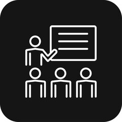 Training Teamwork and Management icon with black filled line style. seminar, conference, communication, education, presentation, teaching, meeting. Vector illustration