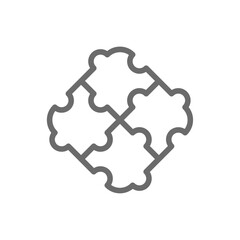 Puzzle Teamwork and Management icon with black outline style. idea, solution, concept, part, group, connection, strategy. Vector illustration
