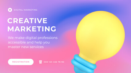 Creative marketing innovation idea development brainstorming social media banner 3d icon vector