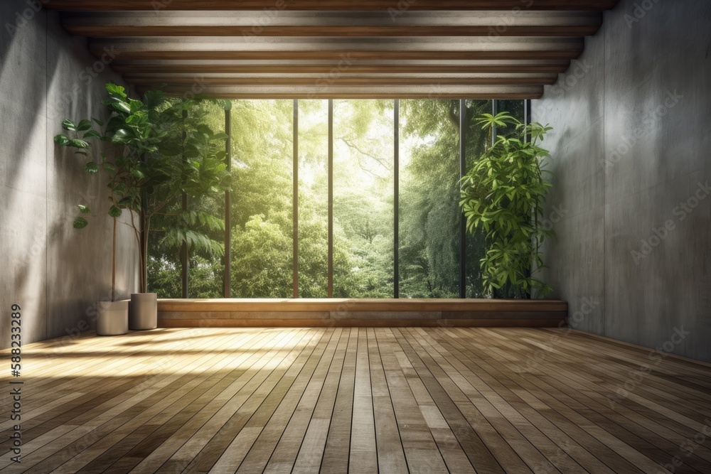 Aufkleber illustration of an empty room with large windows allowing natural light to flood the space. generati