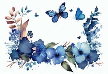 Obraz na płótnie Canvas Beautiful Watercolor Floral Frame, Copy Space, Generative AI