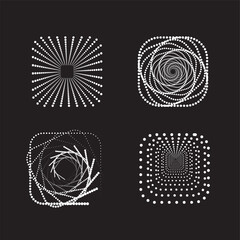 set of black and white shapes, Dotted rectangle spiral vortex
