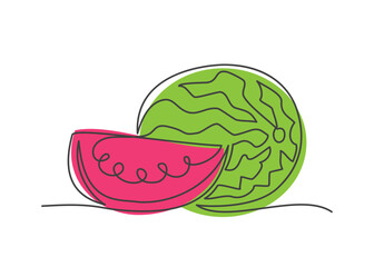 Watermelon One line drawing on white background