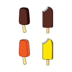 Set Of Chocolate, Mango And Orange Flavor Ice Cream With Wooden Stick