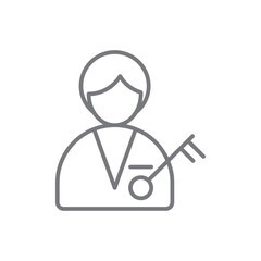 Key employee Business people icon with black outline style. employee, people, key, skills, search, training, professional, leader. Vector illustration