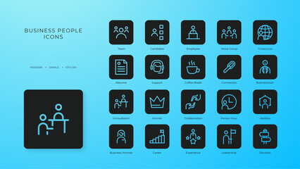 Business people icons collection with black filled line style. money, technology, finance, idea, strategy, teamwork, management. Vector illustration