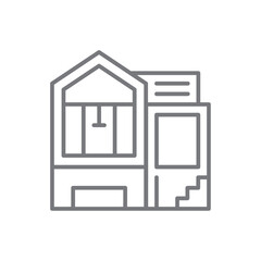 Villa Real Estate icon with black outline style. building, home, house, apartment, property, architecture, construction. Vector illustration