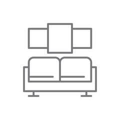 Living room Real Estate icon with black outline style. furniture, interior, home, design, room, sofa, table. Vector illustration