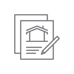 Contract Real Estate icon with black outline style. agreement, document, paper, signature, legal, form, letter. Vector illustration
