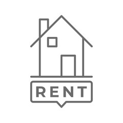 For Rent Board Real Estate icon with black outline style. house, property, home, building, concept, apartment, rental. Vector illustration