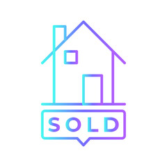 Sold Board Real Estate icon with blue duotone style. house, home, advertising, buy, property, building, label. Vector illustration