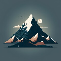 Fototapeta Illustration minimaliste d'une montagne avec la lune. AI generative obraz
