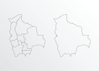 Black Outline vector Map of Bolivia with regions