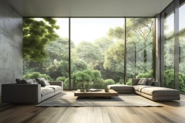 bright and airy living room with ample natural light and comfortable furniture. Generative AI