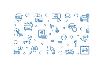 Naklejka premium Car Rental line horizontal banner - Rent a Vehicle vector illustration