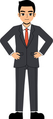Seth Business Man Wearing Suit And Tie Smile Akimbo Pose Standing Character Design Isolated