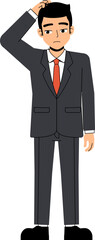 Fototapeta premium Seth Business Man Wearing Suit And Tie Confusion Hand on Head Pose Standing Character Design Isolated