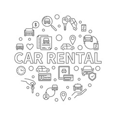 Car Rental outline round minimal banner - Rent a Vehicle concept vector illustration