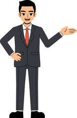 Seth Business Man Wearing Suit And Tie Point Hand Look At This Pose Standing Character Design Isolated