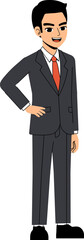 Fototapeta premium Seth Business Man Smart Akimbo Hand Pose Standing Character Design Isolated