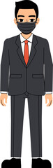 Seth Business Man With Suit And Tie Wearing A Hygienic Mask Standing Character Design Isolated