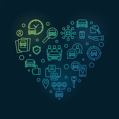 Car Sharing Colored Heart banner - Carsharing vector outline illustration