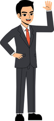 Seth Business Man Hands Up Greeting Say Hi Akimbo Pose Standing Character Design Isolated