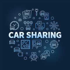 Fototapeta na wymiar Car Sharing blue round banner - Carsharing vector round colored illustration