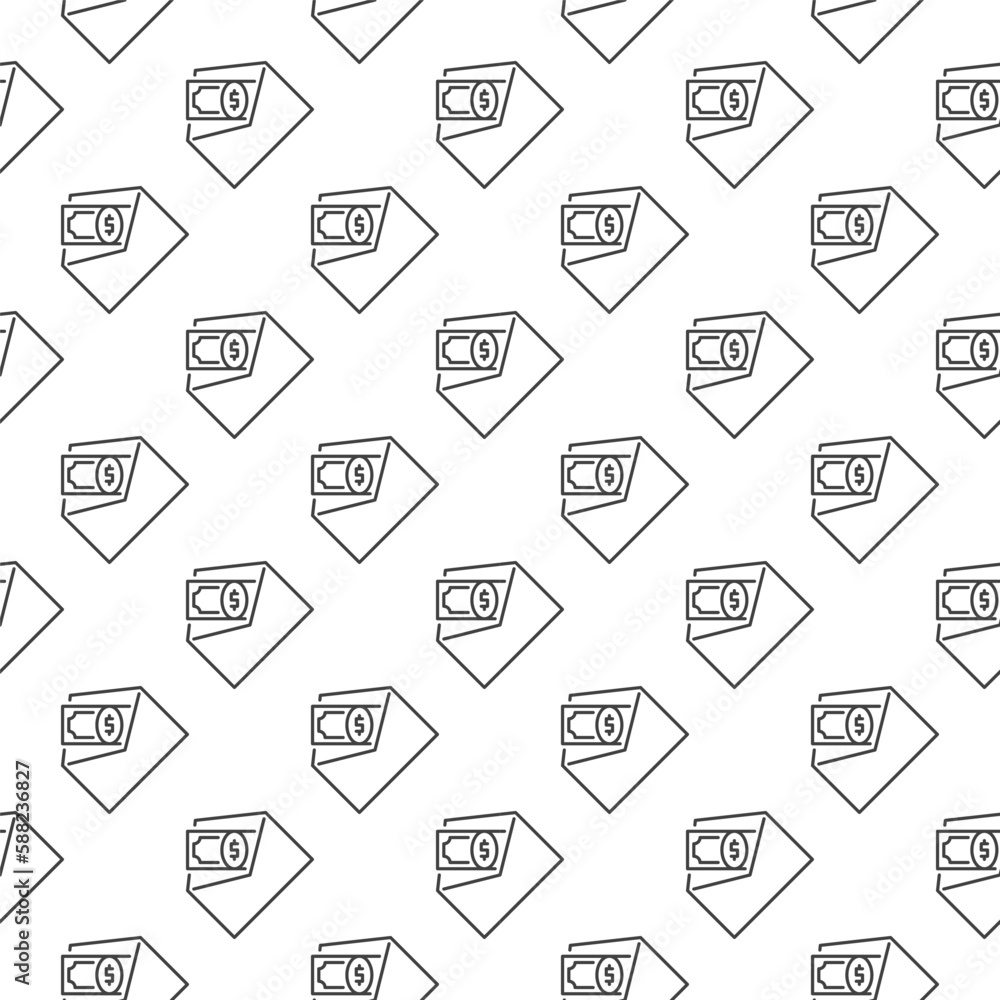 Poster cash in opened envelope vector minimal outline seamless pattern