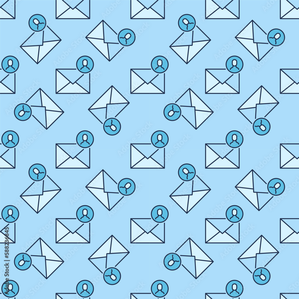 Poster circle with man and envelope vector colored seamless pattern