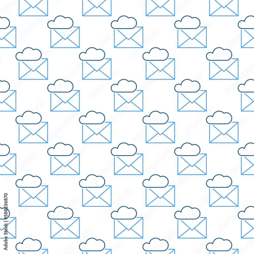 Poster cloud with envelope vector online email line seamless pattern