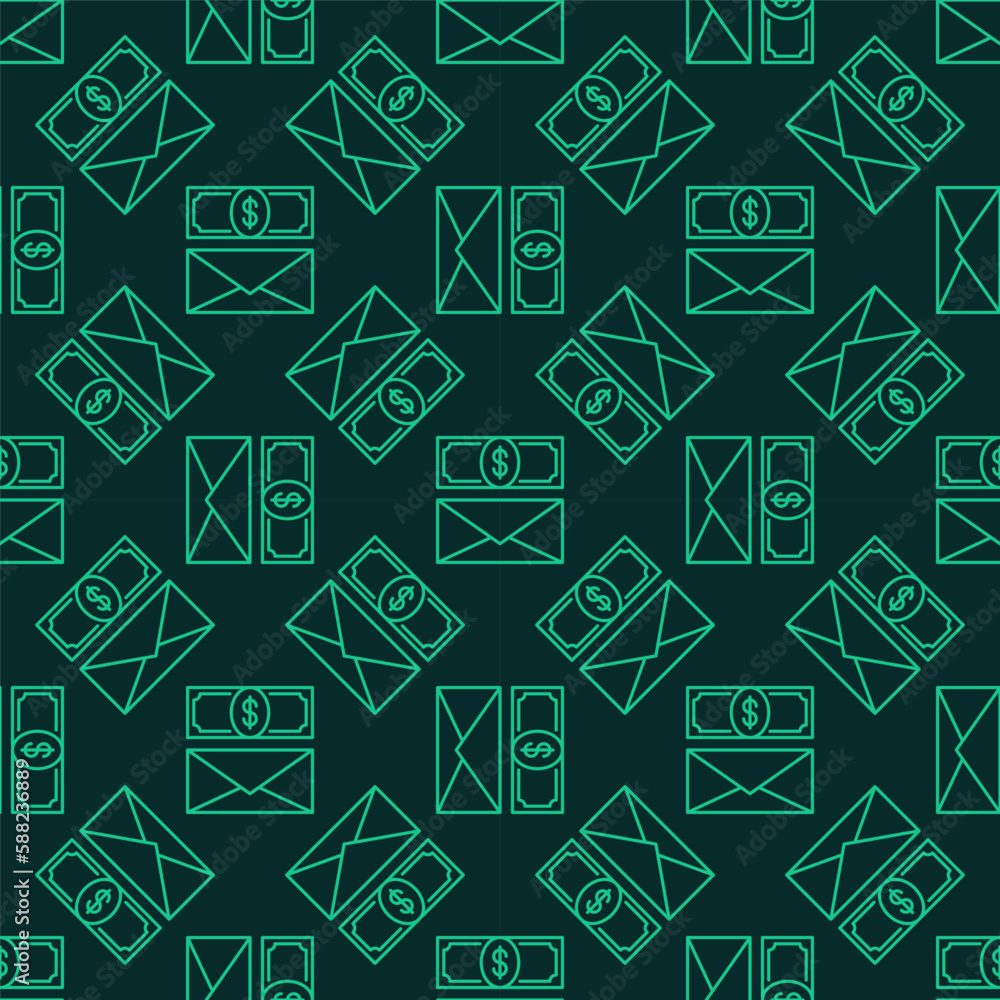 Poster dollar banknote and envelope vector dark line seamless pattern
