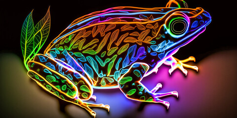 Abstract colorful frog with bright outline on a sheet AI generated