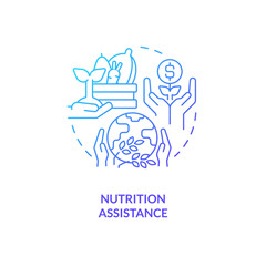 Nutrition assistance blue gradient concept icon. Fight food insecurity. Agricultural subsidy abstract idea thin line illustration. Isolated outline drawing. Myriad Pro-Bold font used