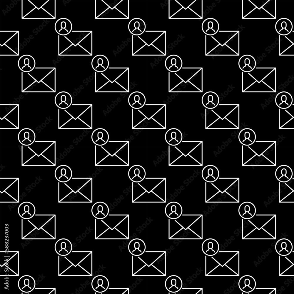 Poster envelope and circle with man vector dark line seamless pattern