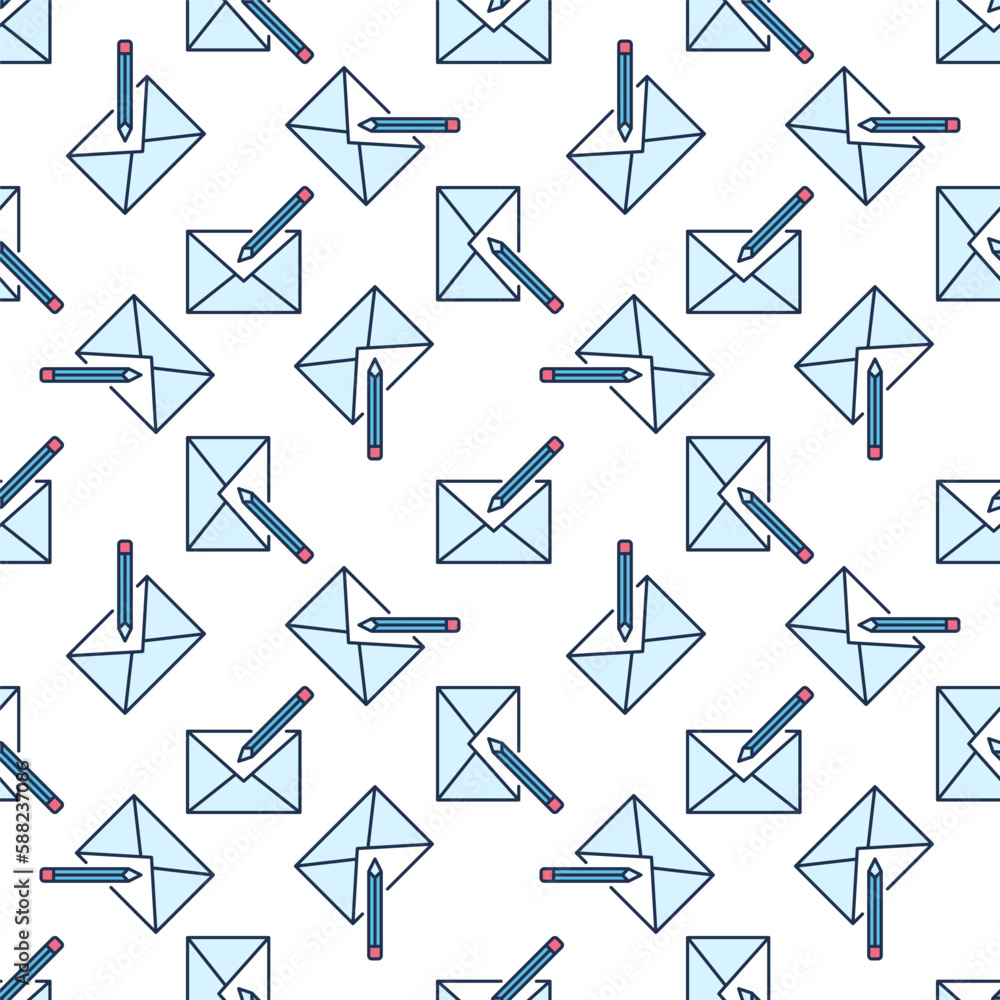 Poster envelope and pencil vector colored seamless pattern or background