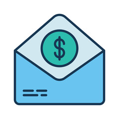 Envelope with Dollar coin vector concept colored icon or sign