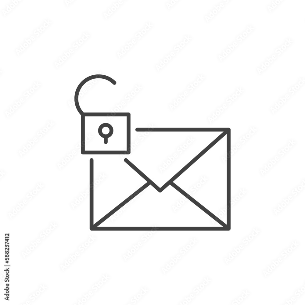Poster envelope with open padlock vector email security concept line icon